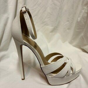 ShoeDazzle Brand White Strappy Platform High Heel Shoes